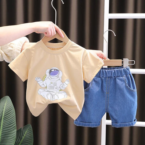 Astronaut short sleeve suit baby exotic thin two piece set